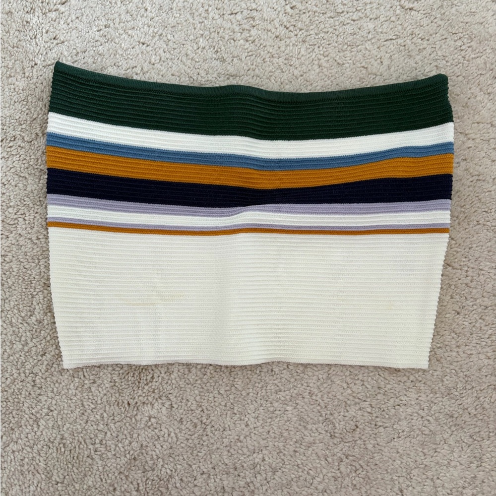 La Hearts Cream Mini Skirt with Forest Green and Multicolor Stripes